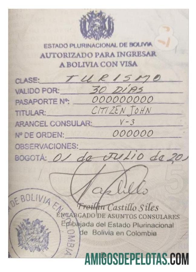 Visto BOLÍVIA (versão do carimbo) modelo